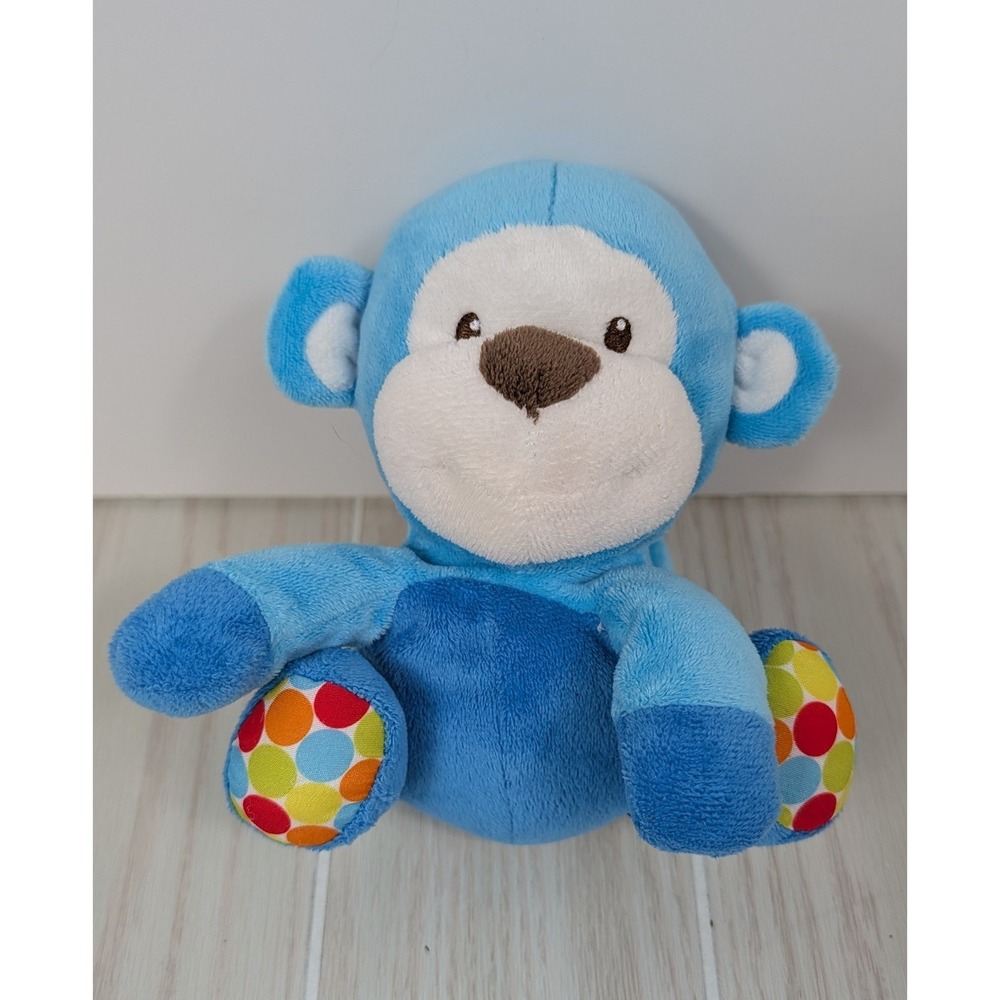 Babies R Us Plush Monkey Blue Polka Dot Feet Stuffed Animal Baby Toy